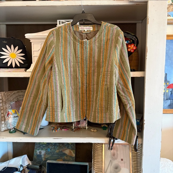 Free People M Medium Zandi woven quilted boxy cropped jacket multi stripe nwt - Picture 5 of 8